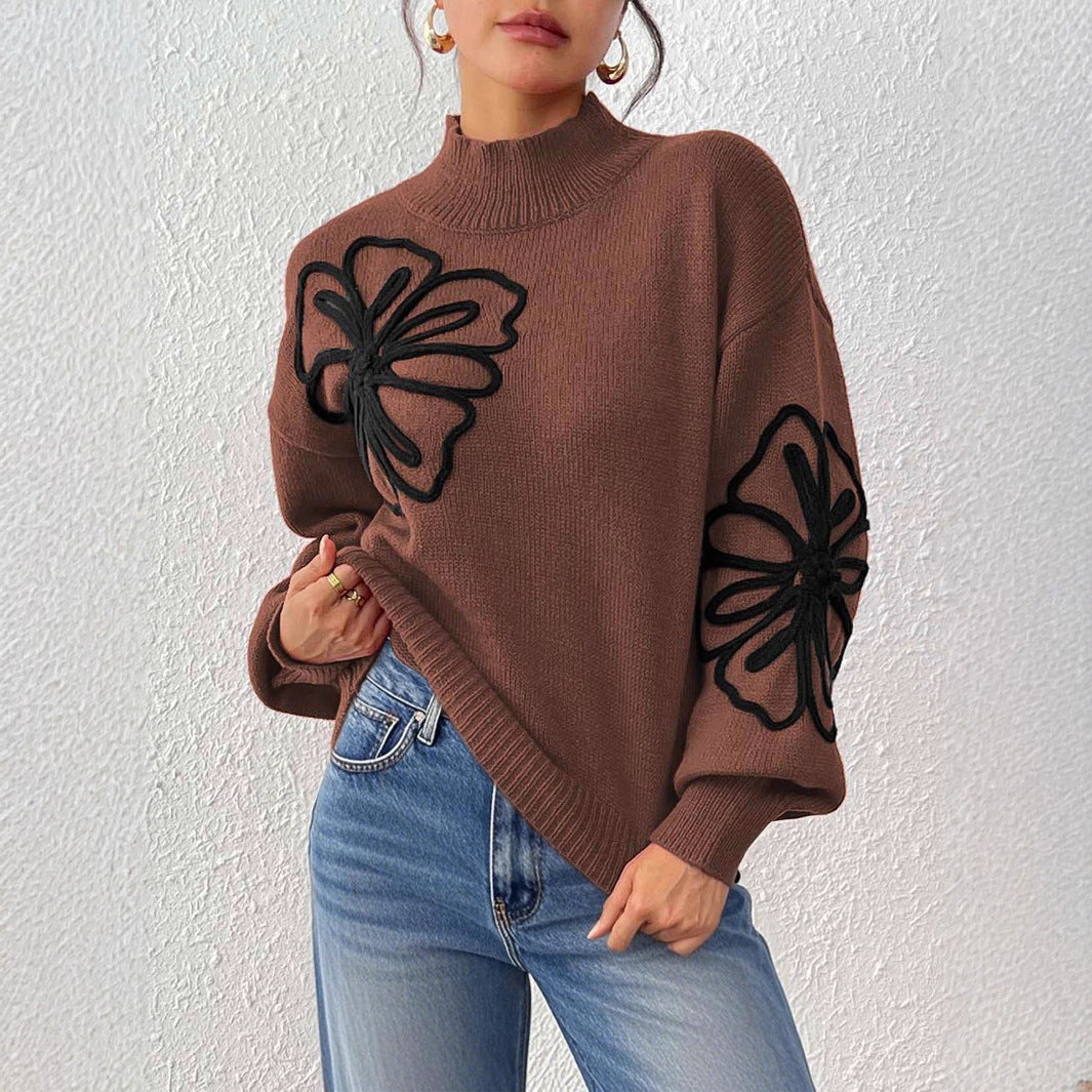 Embroidery Flower Neck Sweater