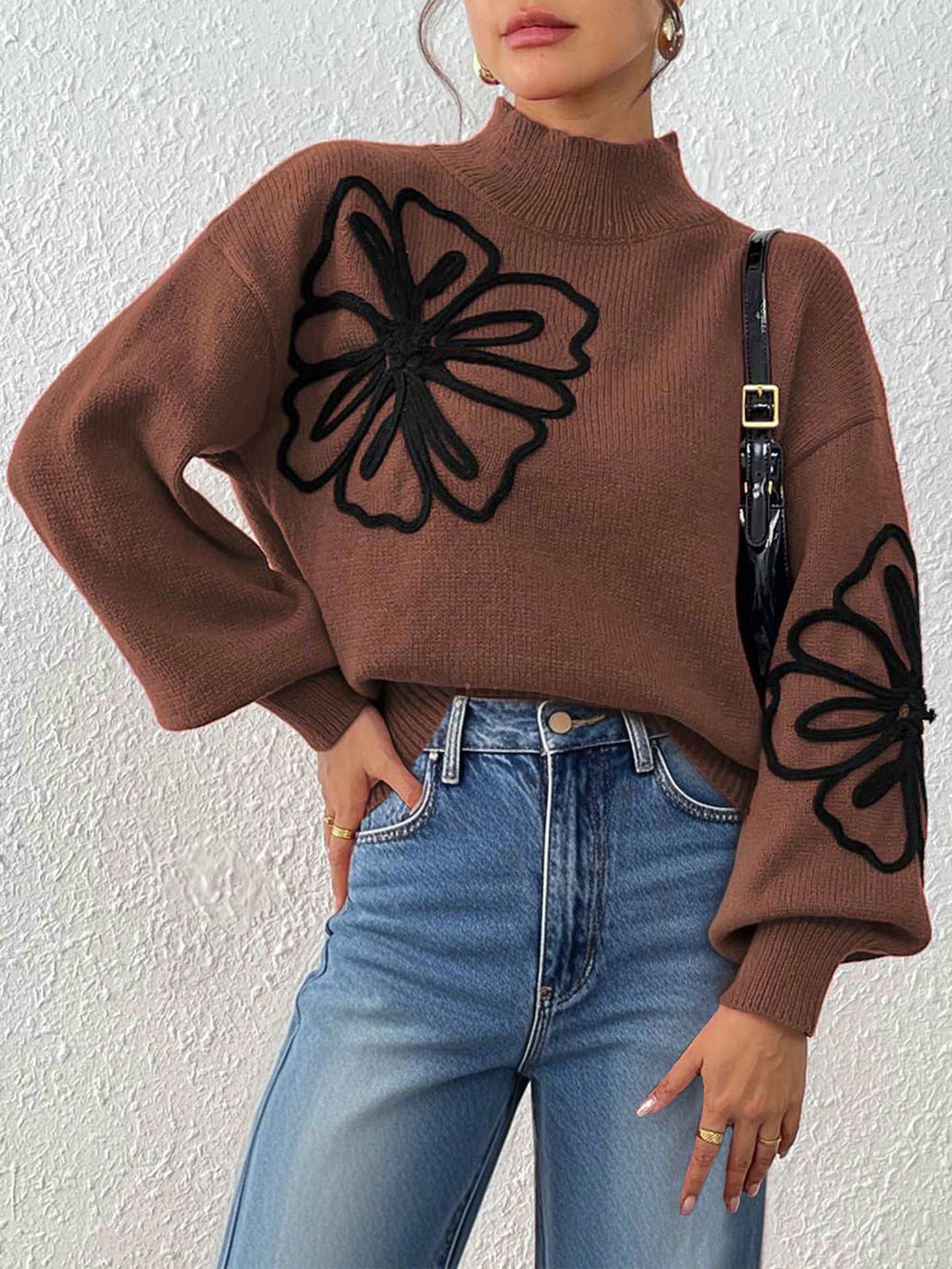 Embroidery Flower Neck Sweater