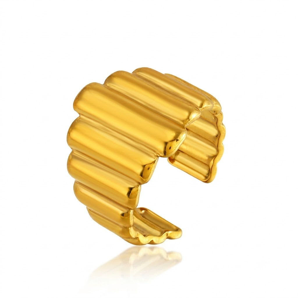 Irregular Vertical-stripe Stainless Steel Ring Geometric And Minimalist
